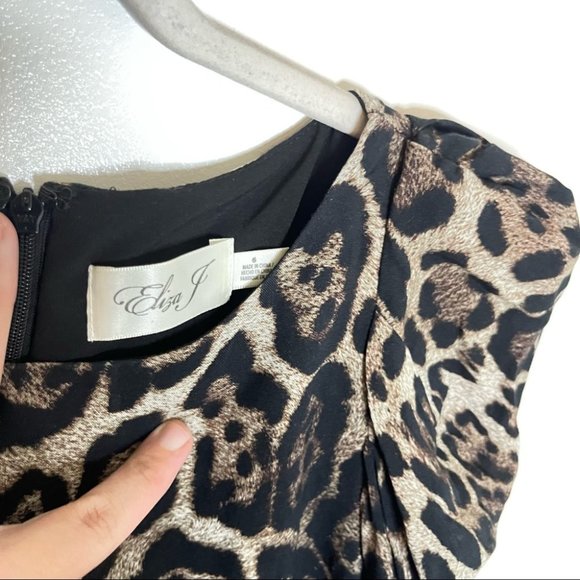 Eliza J Belted Long Sleeve Leopard Print Midi Dress - Picture 7 of 8